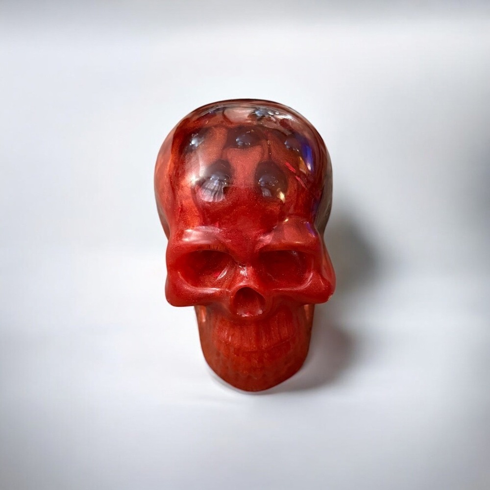 Resin Human Skull-Red and Black, Marbles for Brains